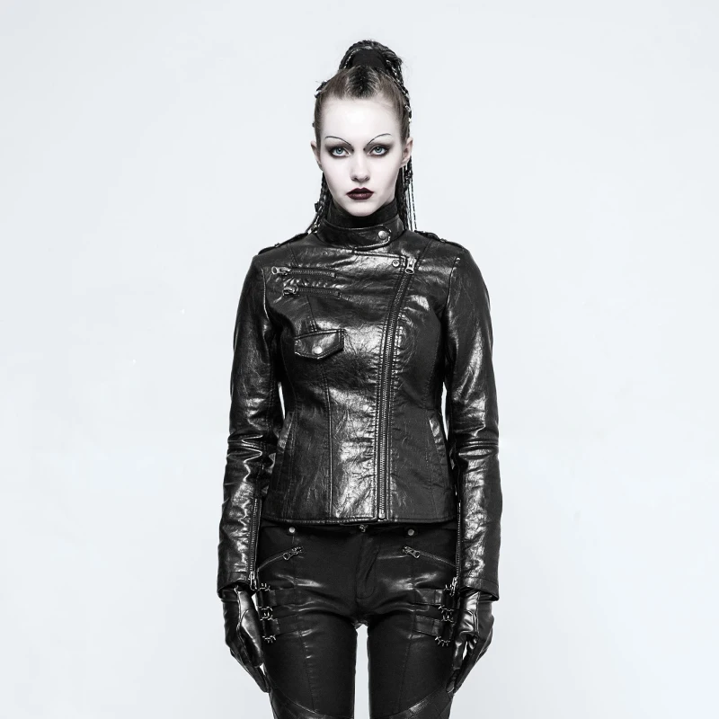 

Куртка женская из искусственной кожи, блестящая короткая мотоциклетная куртка на молнии в стиле панк-рок, Черный жакет в байкерском стиле, н...
