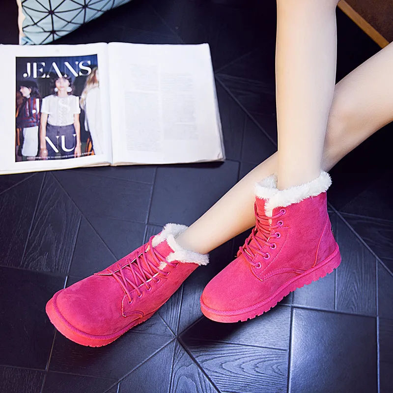 Женские ботинки из флока розовые теплые хлопка недорогая зимняя обувь