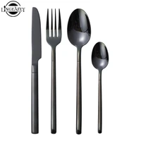 black steel cutlery set tableware gold forks knives spoon service restaurant stainless steel kitchen cutlery travel dropshipping