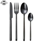 Вилки из нержавеющей стали, черные, золотые, набор столовых приборов столовые приборы, Ножи Ложки