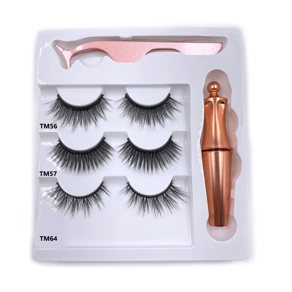 3pair 5 Magnetic Eyelashes 3D Faux mink Magnet Lashes Liquid Eyeliner&ampMagnetic False &amp Tweezer Set | Красота и здоровье