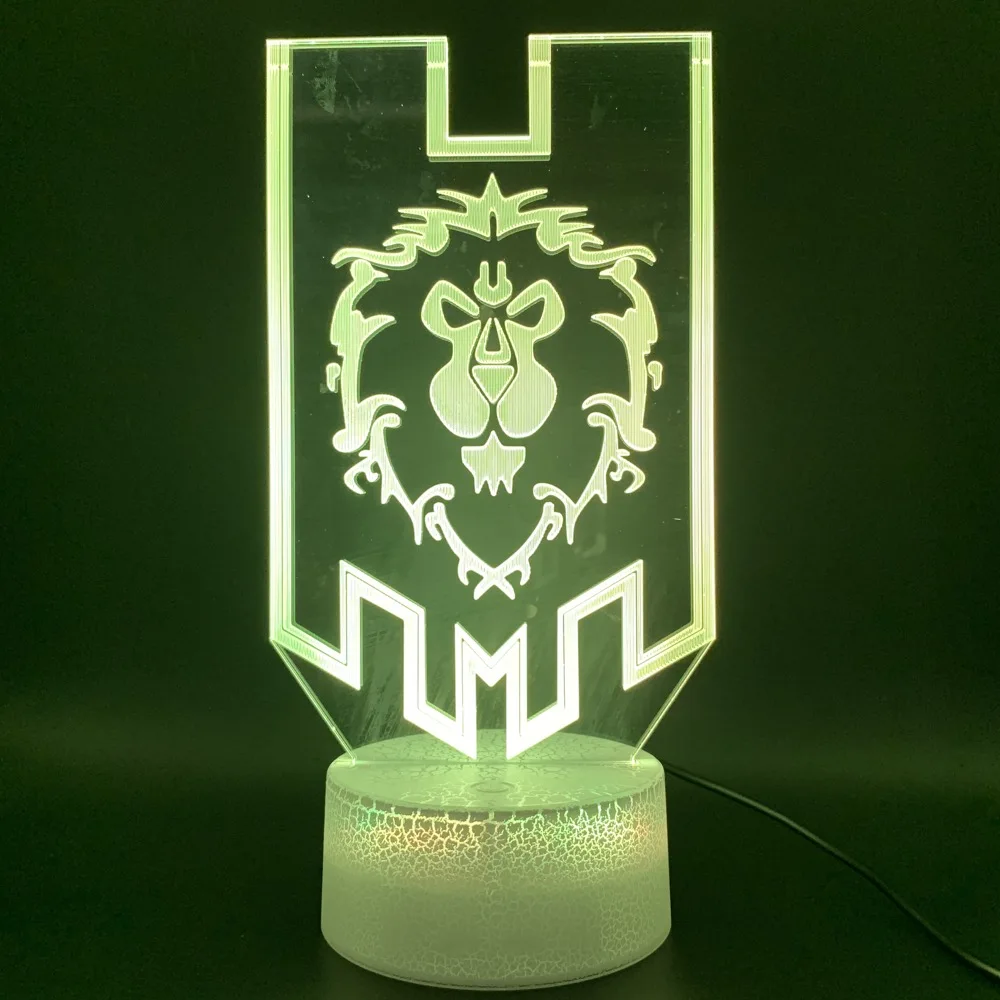3d оптическая лампа игровой флаг World of Warcraft с Львом Офисная для украшения дома