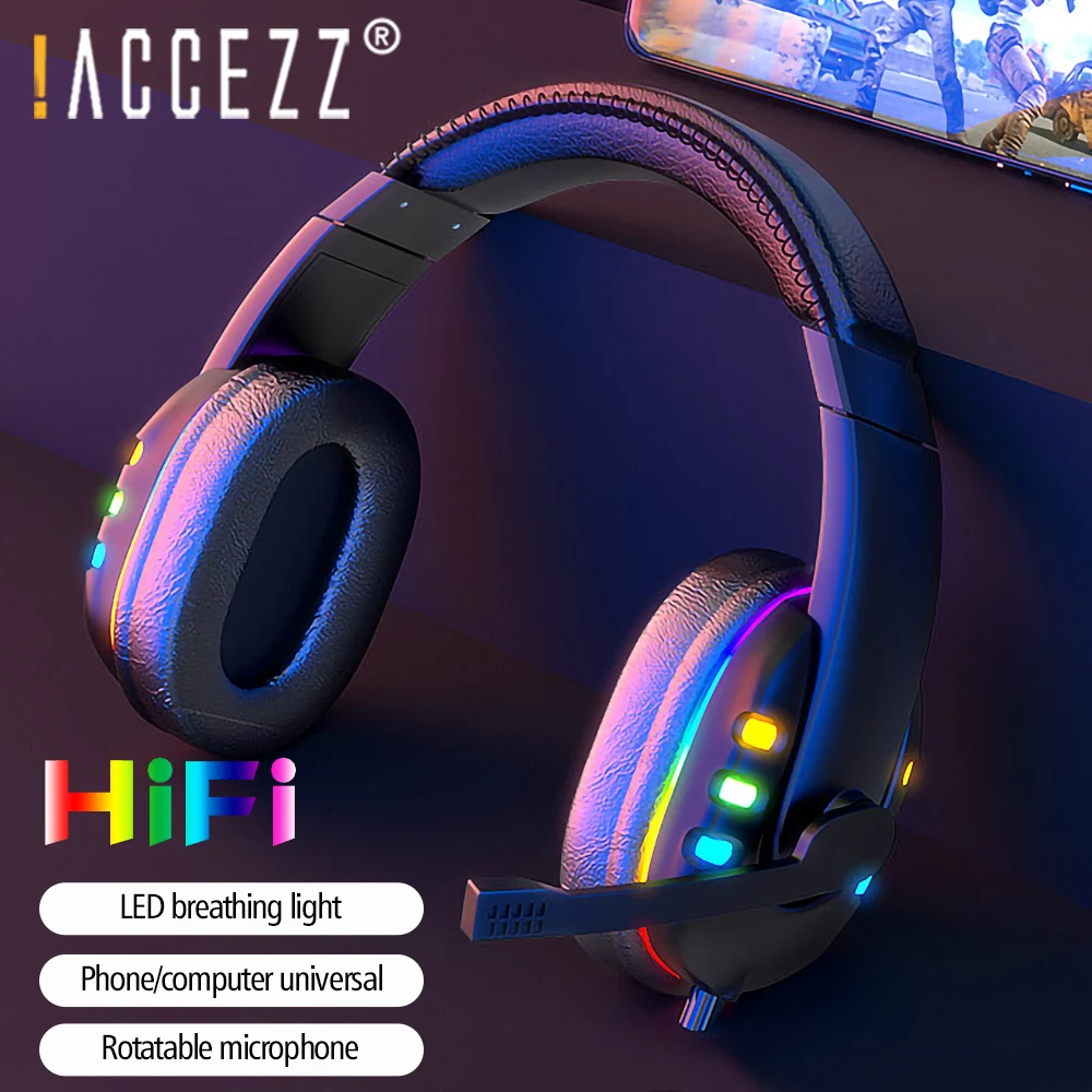 

! Игровая гарнитура ACCEZZ, 3D стерео, объемный HD микрофон, 3,5 мм, наушники для мобильного телефона, ПК, Универсальные наушники с шумоподавлением