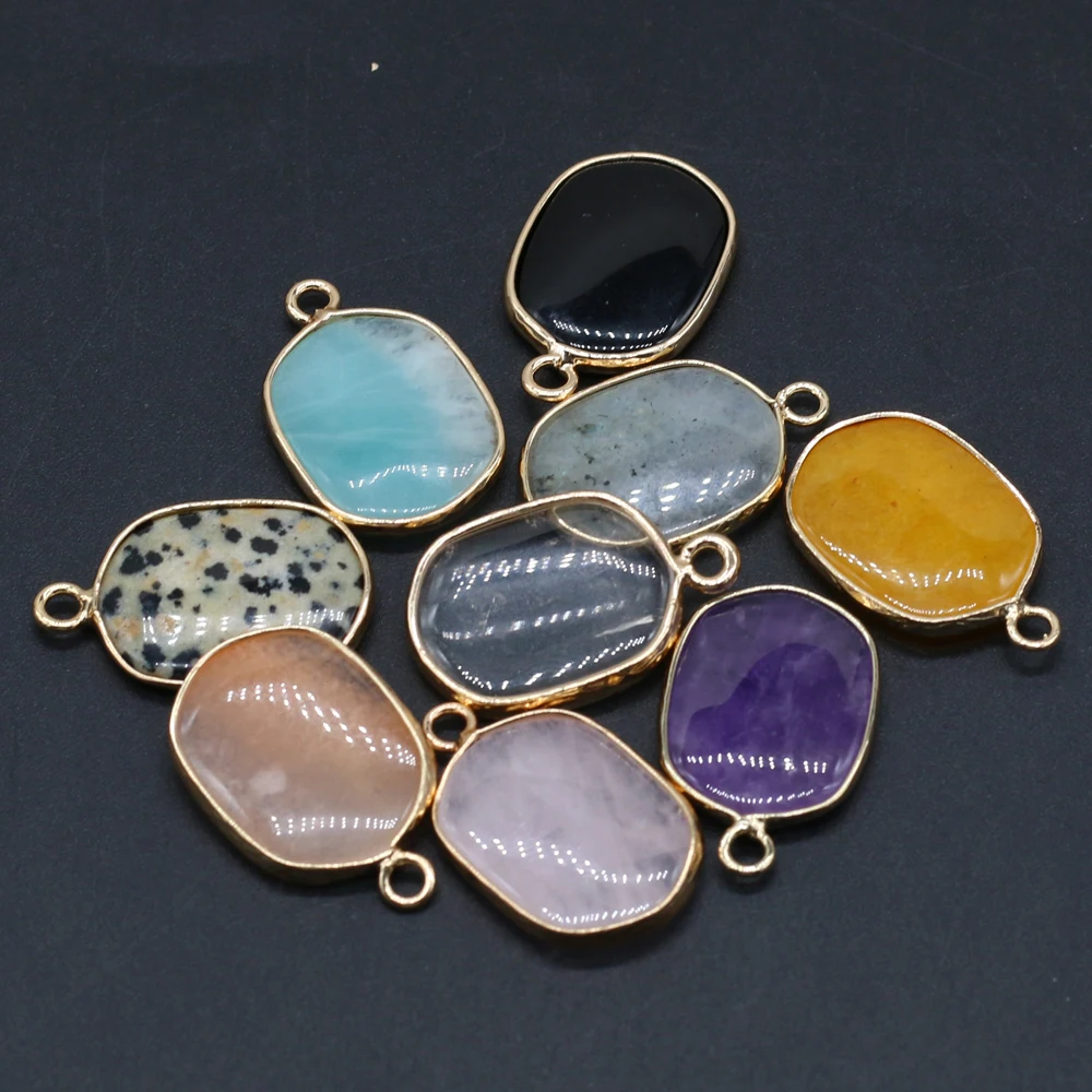 

Natural Stone Pendants Oval Shape Gold plated Amethysts Amazonites for Charm Jewelry Making Necklace Earring Accessories