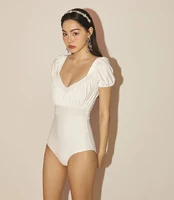 women beach swimsuit bath suit one piece 2020 swimwear korean ladies new female black white lantern long sleeve stock solid