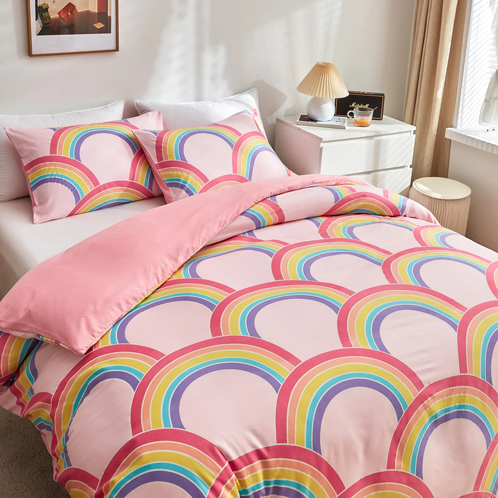 Fluorescent Duvet Cover Sets for Double Beds Rainbow Print Bed Sheet Set Kids Bedding Queen Size funda nordica cama 150 | Дом и сад