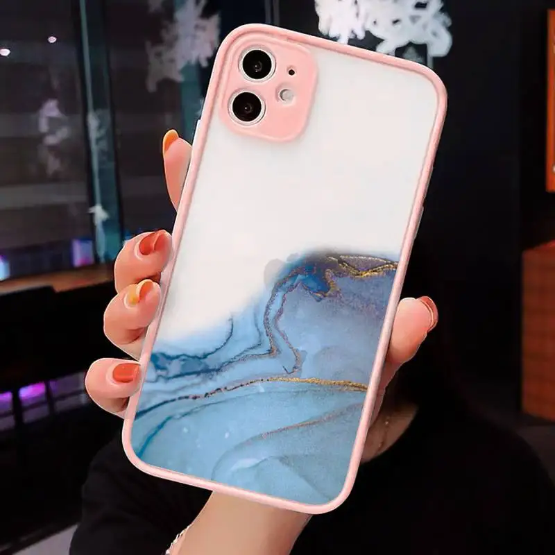 

Fashion Vintage Colorful Marble Phone Case For iPhone 12 11 Mini Pro XR XS Max 7 8 Plus X Matte transparent Pink Back Cover