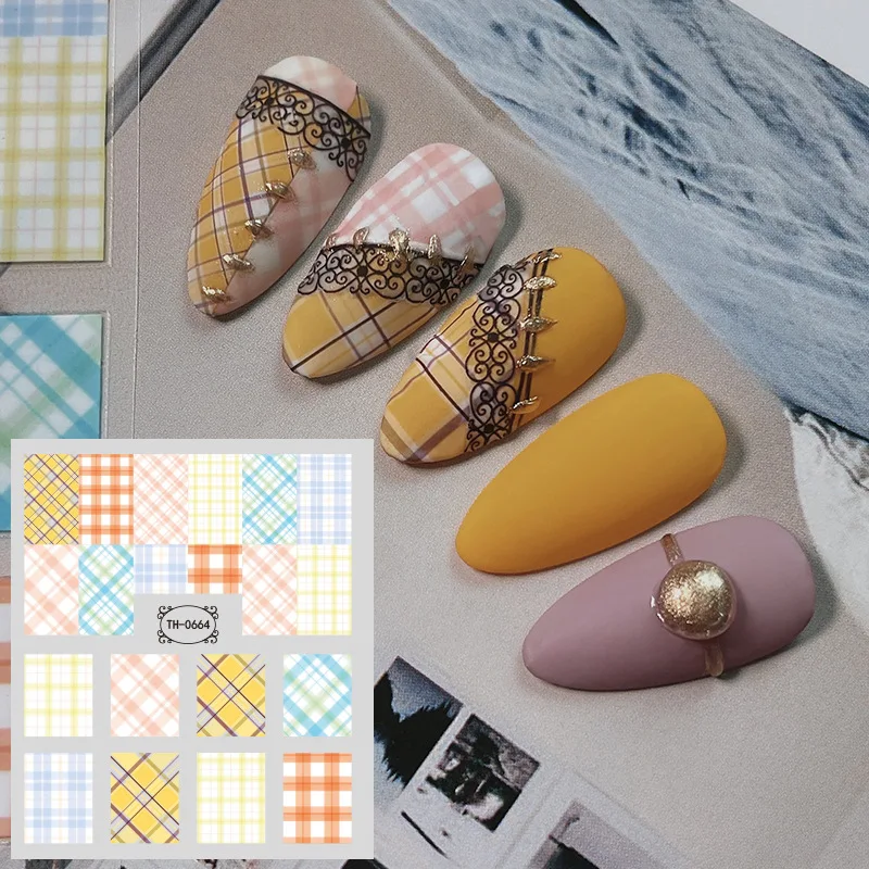 

Plaid Image Nail Art Sticker 3D Self-Adhesive Colorful Retro Nail Art Design Foil Tips For Nail Art Decoration Many Patterns