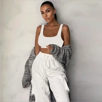 bola 2021 new arrival sexy women 2 piece casual sport set sleeveless waistcoat short top elastic pockets pant set solid suit
