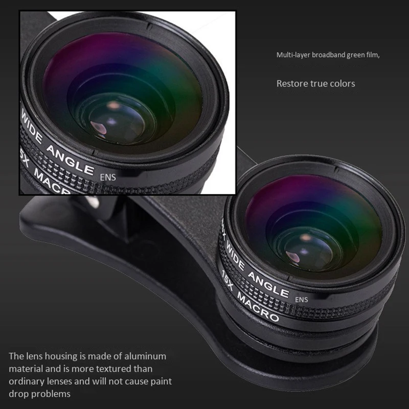 

NEW-Phone Lens 0.65X Wide Angle 15X Macro 180 Degree Fisheye 3 in 1 Universal Camera Phone External Lens