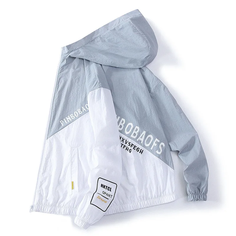 

21Men's and women's sunscreen clothing summer outdoor jackets color matching women's hooded trench coat beach sunscreen clothing