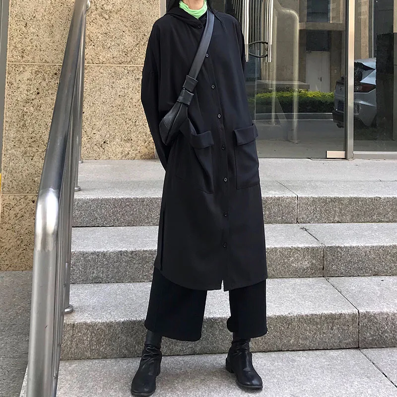 Рубашка для девочек на раннюю осень женский тонкий свободный черный кардиган