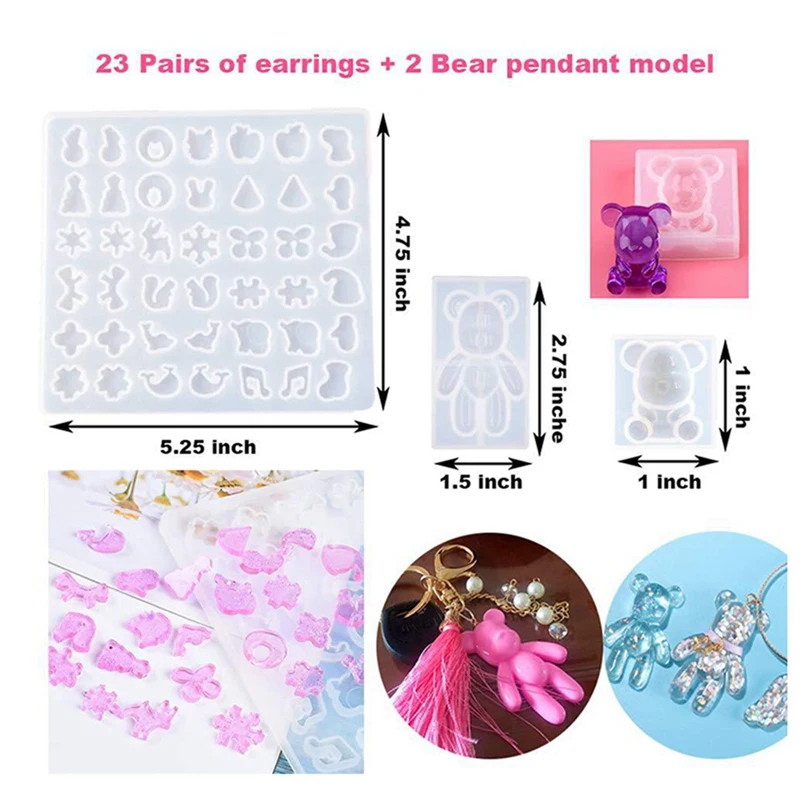 

229 Pieces of Diy Jewelry Pendant Epoxy Mold Set, Crystal Silicone Mold with Dropper Stirring Rod, Hand Twist Drill