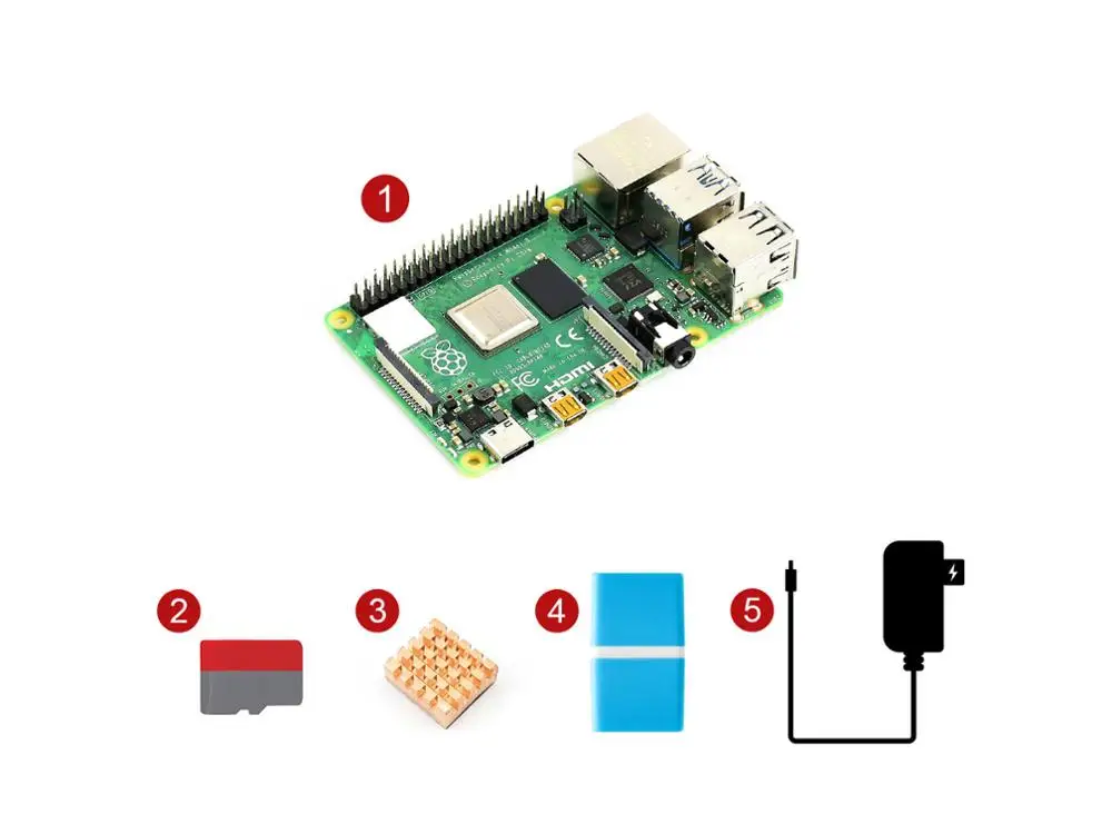Raspberry Pi 4 Model B начальный комплект основные детали карта Micro SD радиатор источник