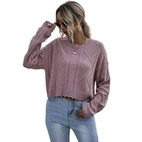 women knitting sweater long sleeves curled o neck collar female short casual solid thin pullover ladies winter sweaters