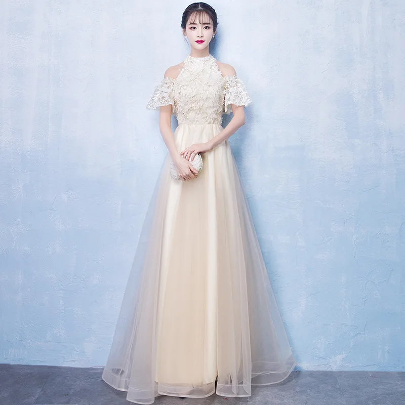 

Champagne Halter Evening Party Dress Elegant Bridesmaid Dress Noble A-line Banquet Dress Temperament Hostess Dress Big Size 3XL