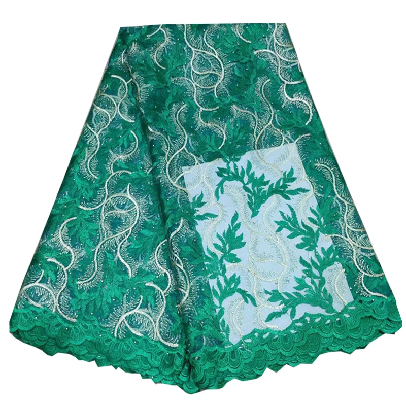 

Зеленая Высококачественная африканская Тюлевая кружевная ткань с камнями 2021 французские сетчатые Кружева 5 ярдов для платья нигерийские С...