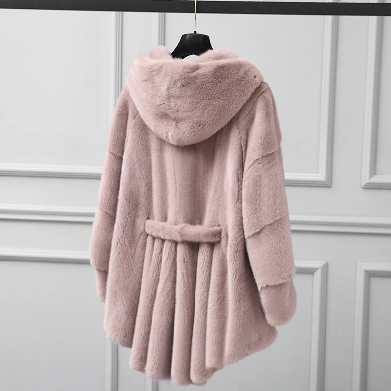 inverno новая полностью из норки шуба longa seque das mulheres balancha onda Da Moda com capuz casaco de pele de vison - Цвет: Лаванда