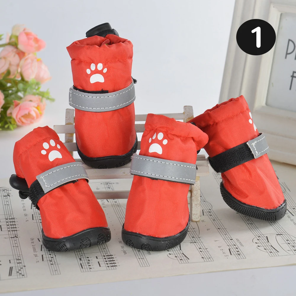 Red Style2 4 шт./компл. Портативный Нескользящие собака резиновые сапоги для собак; ботинки на резиновой подошве; Водонепроницаемый домашнего любимца, щенка, собаки, кота обувь для дождя - Цвет: Red Style2