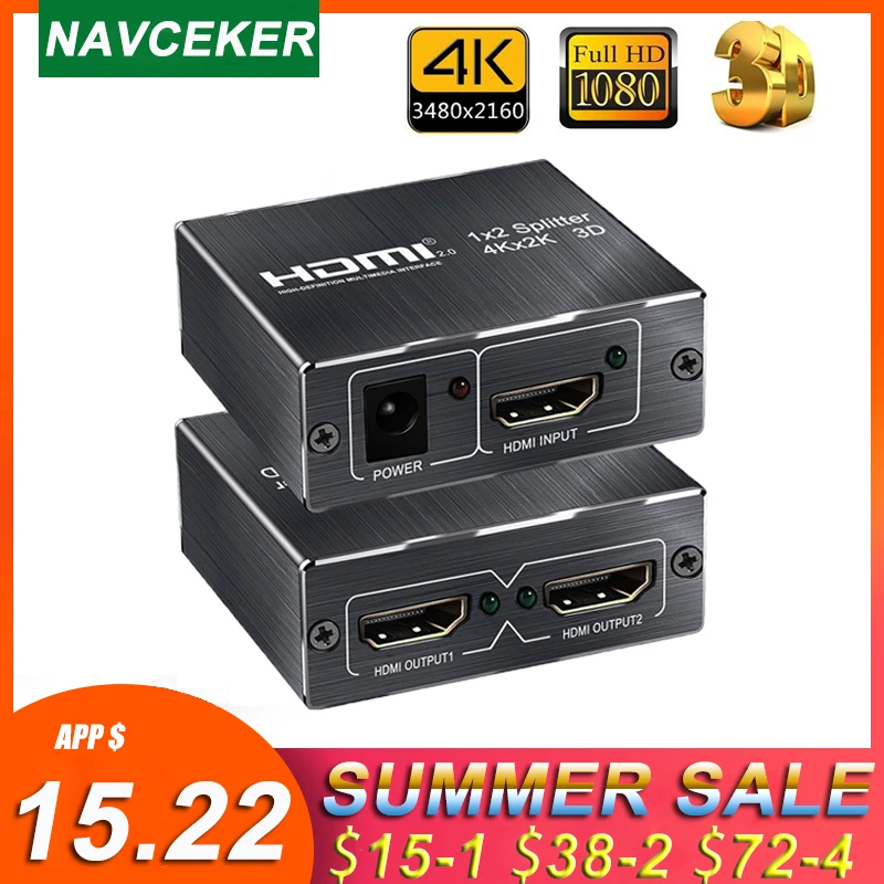 Сплиттер HDMI 4K UHD 2 0 HDR 1x2 сплиттер 60 Гц (YUV4:2:0) HDCP 1 4 в выхода для Blu Ray DVD PS4|Кабели HDMI| |