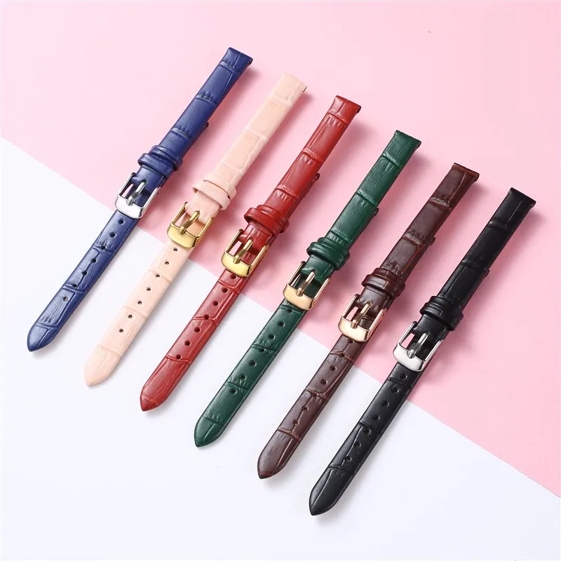 

Genuine Cow Leather Watch bands 8mm 10 mm Small Watch Band Slim Wrist Belt Bracelet Real Animal Skin Strap for Lola Rose