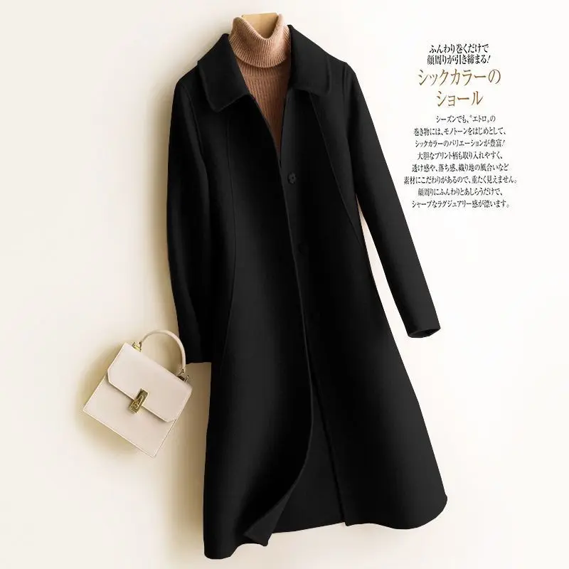 

Black Double-sided Cashmere Coat Women's 2021 New Autumn and Winter Medium and Long Models coats for women korean women clothing