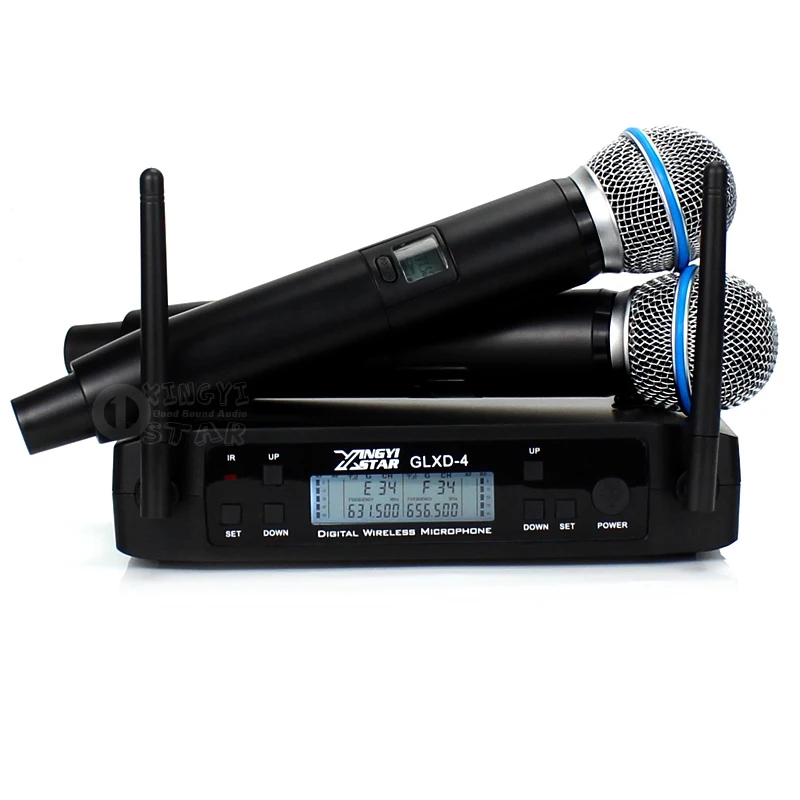 

GLXD4 Dual Channel UHF Wireless Microphone System 2 Handheld Mic BETA58A BETA 58A Micro For KTV Speech Karaoke Home Family Party