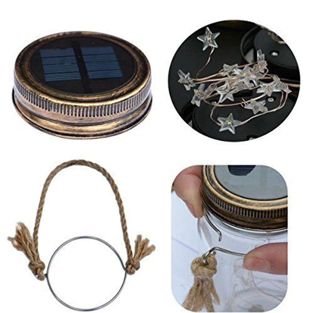 Garden Decor 15 LED Camping Lids Pathway Stairs Star Fairy Mason Jar Lights Party String Solar Powered Outdoor | Лампы и освещение