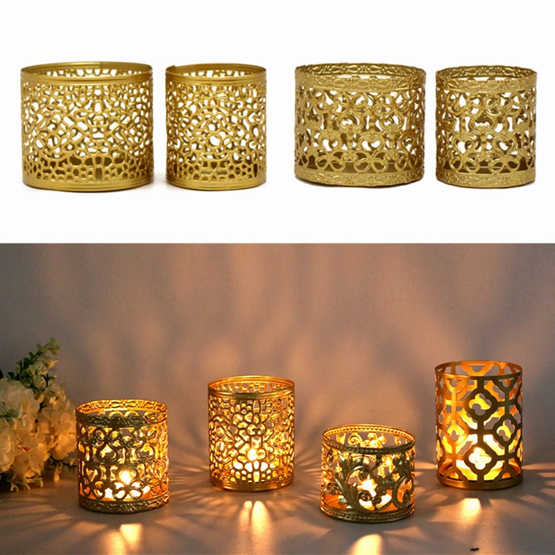 2Pcs Nordic Round Hollow Iron Aromatherapy Candle Cup Votive Tealight Holder Romantic Candlestick for Wedding Party Table Decor