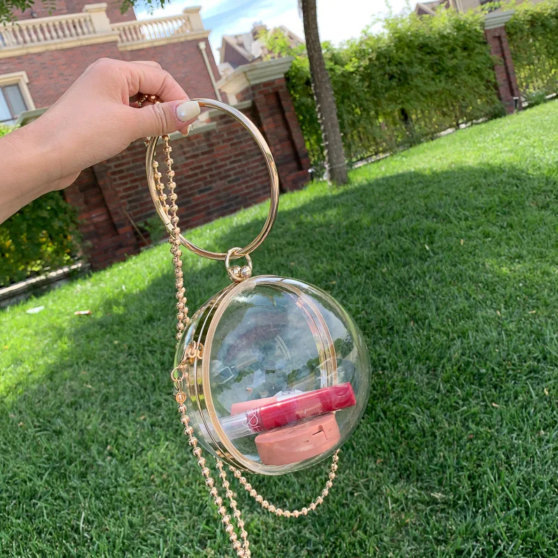 

Acrylic Round Ball Shoulder Bag For Women 2021 New Arrive Crossbody Bags With Chain Transparent Evening Clutch PVC Handbags