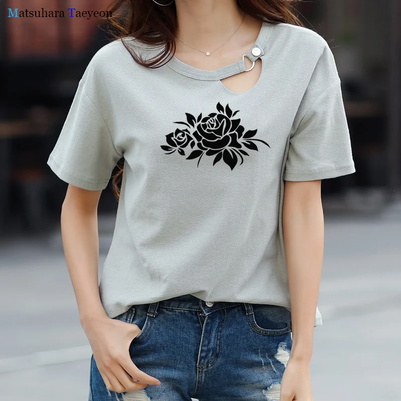 

Women T Shir Rose Flowers Beautiful Graphic T Shirts Short Sleeve T-shirt Women's Top Summer Casual Korean Style Tshirt Women