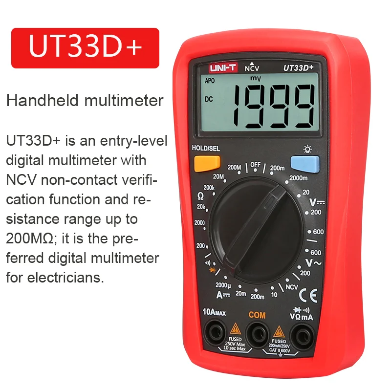 UT33D Plus UT33D+ ручной мультиметр, мини цифровой мультиметр, вольтметр переменного тока и постоянного тока, амперметр, тест на сопротивление, испытание NCV, подсветка - Цвет: UT33D Plus