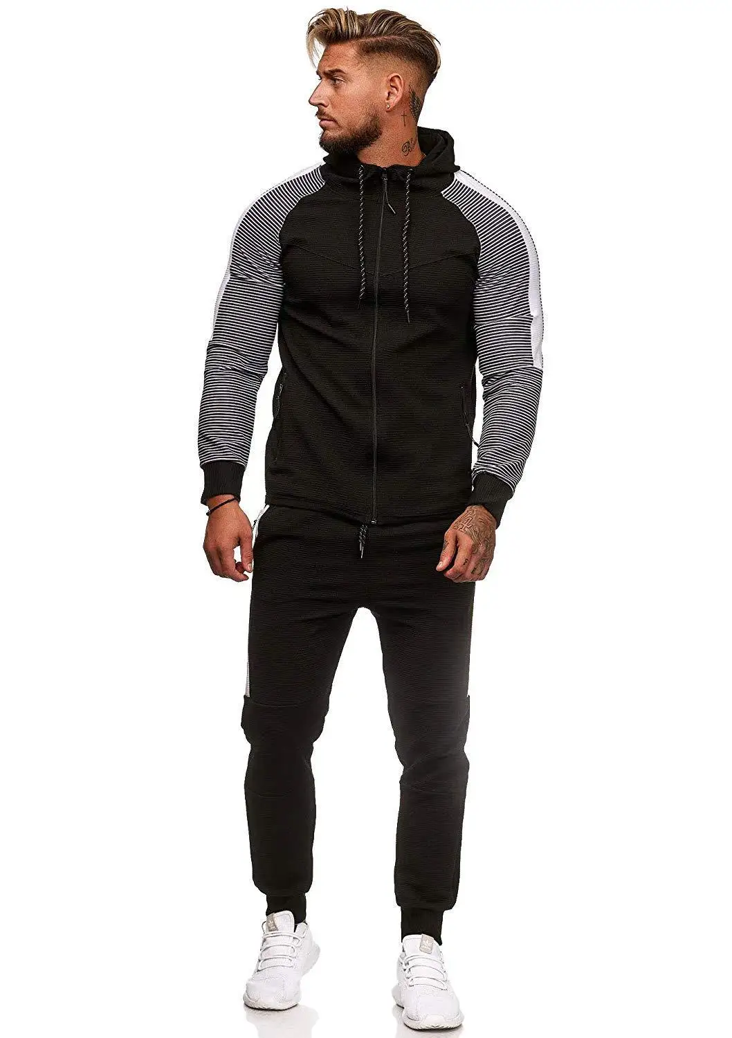 black sets Спортивный костюм с капюшоном Мужские комплекты из двух частей белые мужские спортивные костюмы толстовки мужская одежда Мужской комплект с капюшоном мужская одежда Осень новинка - Цвет: black sets