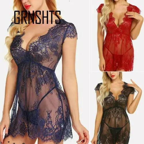 Женская сексуальная ночная рубашка с цветочным рисунком и стрингами 2 шт.|Ночные