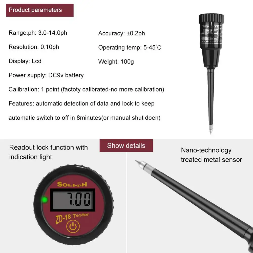 Измеритель влажности для почвы YIERYI портативный измеритель фруктов и яиц рН метр 3