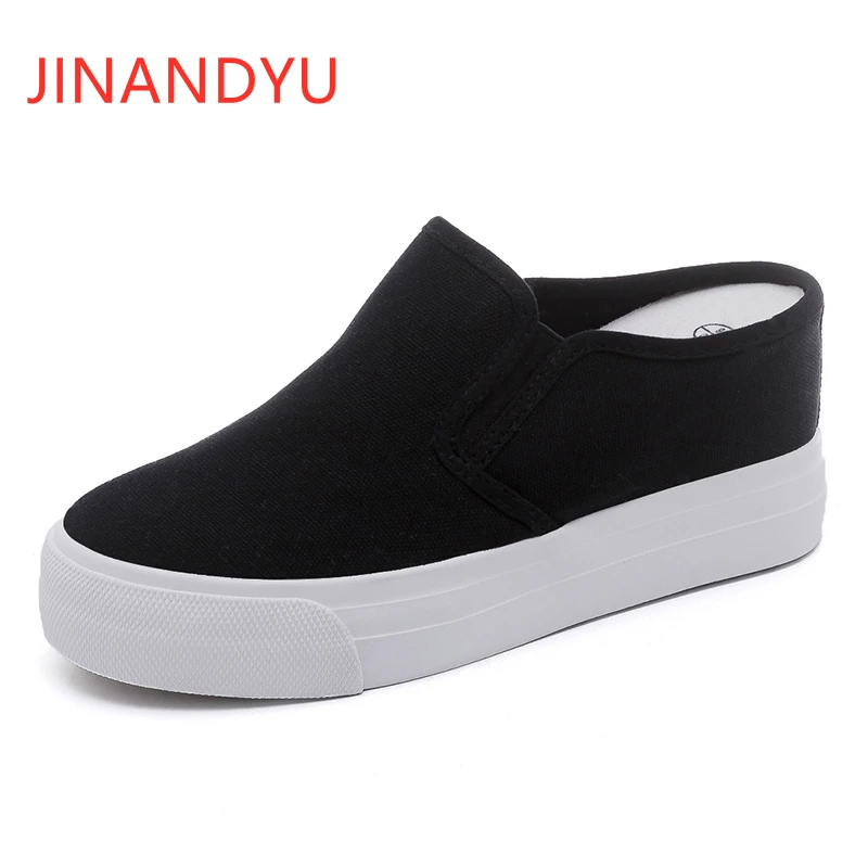

Platform Canvas Shoes Women Wedge Sneakers High Heels Half Slippers White Black Shoes Woman Chunky Sneakers Fashion Sport Trend
