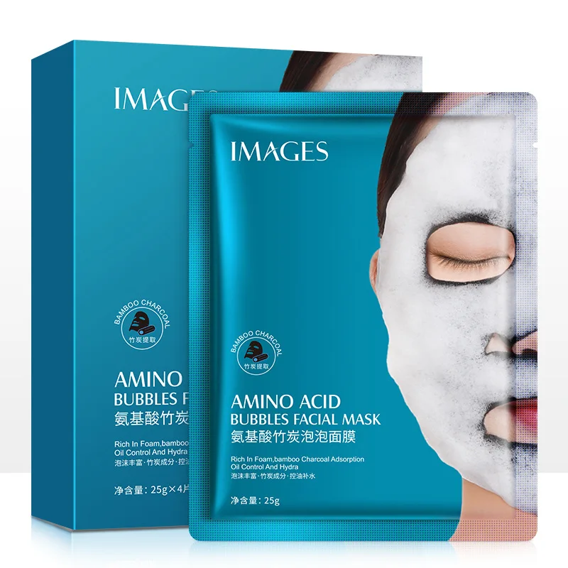 

4 Pcs/Lot Amino Acid Bamboo Charcoal Bubble Facial Mask Moisturizing Bubble Mask Shrink Pores Cleansing Black Mask Hydration