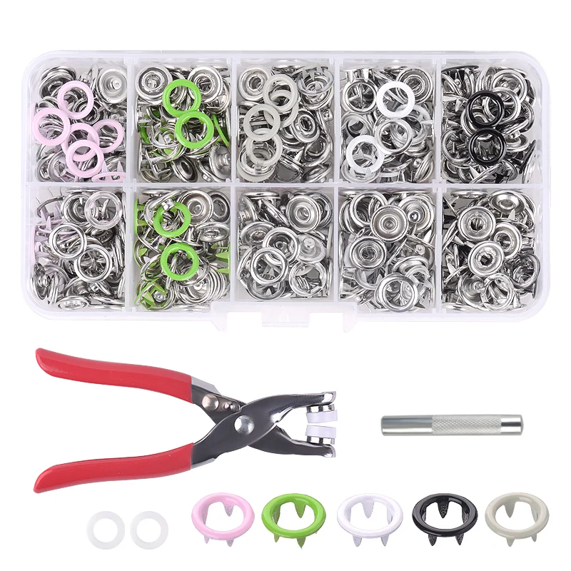 

100 Sets 9.5mm Metal Prong Snap Buttons Pliers Tool For Skin Care Clamps Press Rivets Poppers Children's Sliders Buckle