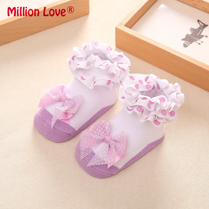 0-12 м принцесса ребенок новорожденная девочка кружева хлопок носки розовый бант