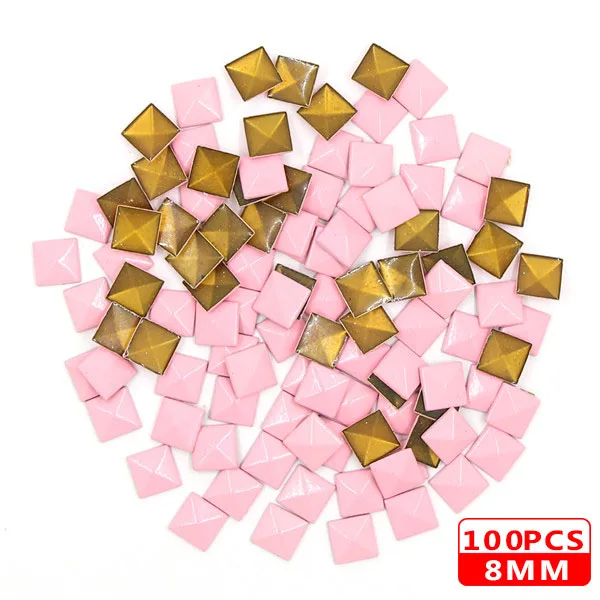 8MM Square Pink 100 шт Горячая фиксация шпильки медь звезда квадратный череп стразы железные заклепки для одежды металлические заклепки DIY панк аксессуары для одежды - Цвет: 8MM Square Pink