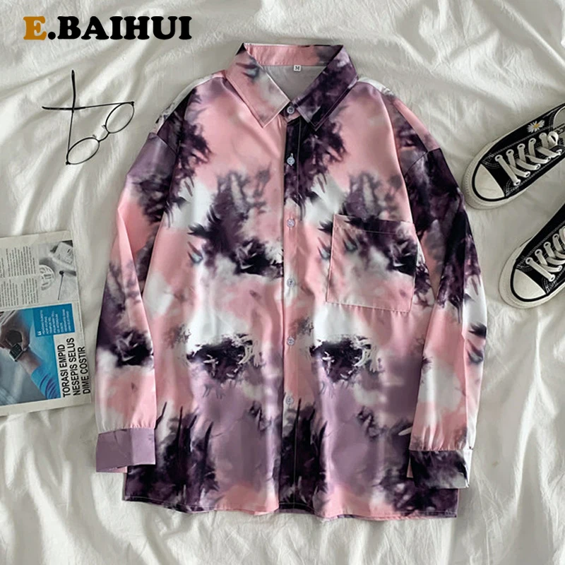 

EBAIHUI Harajuku Shirt Blusas Female Long Sleeve Women Blouse Spring Autumn Loose Tie Dye Print Blouses Korean Womens Tops