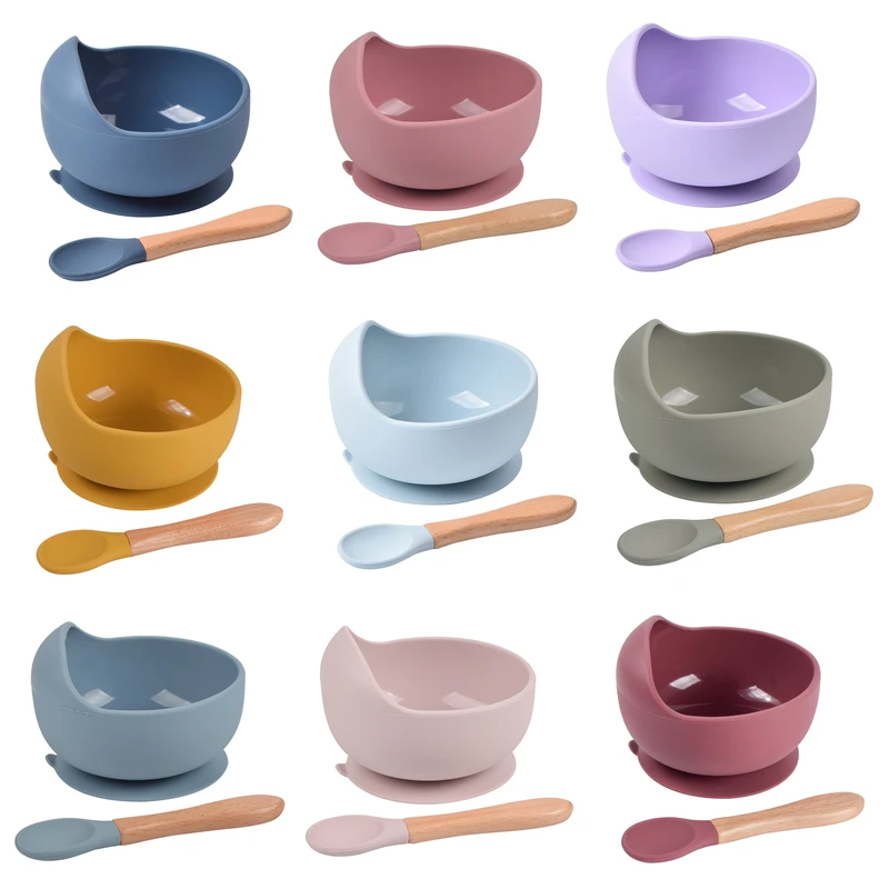 

Силиконовая миска для кормления ребенка, 1 комплект, посуда для детей, водонепроницаемая миска на присоске с ложкой, детская посуда, посуда, ...