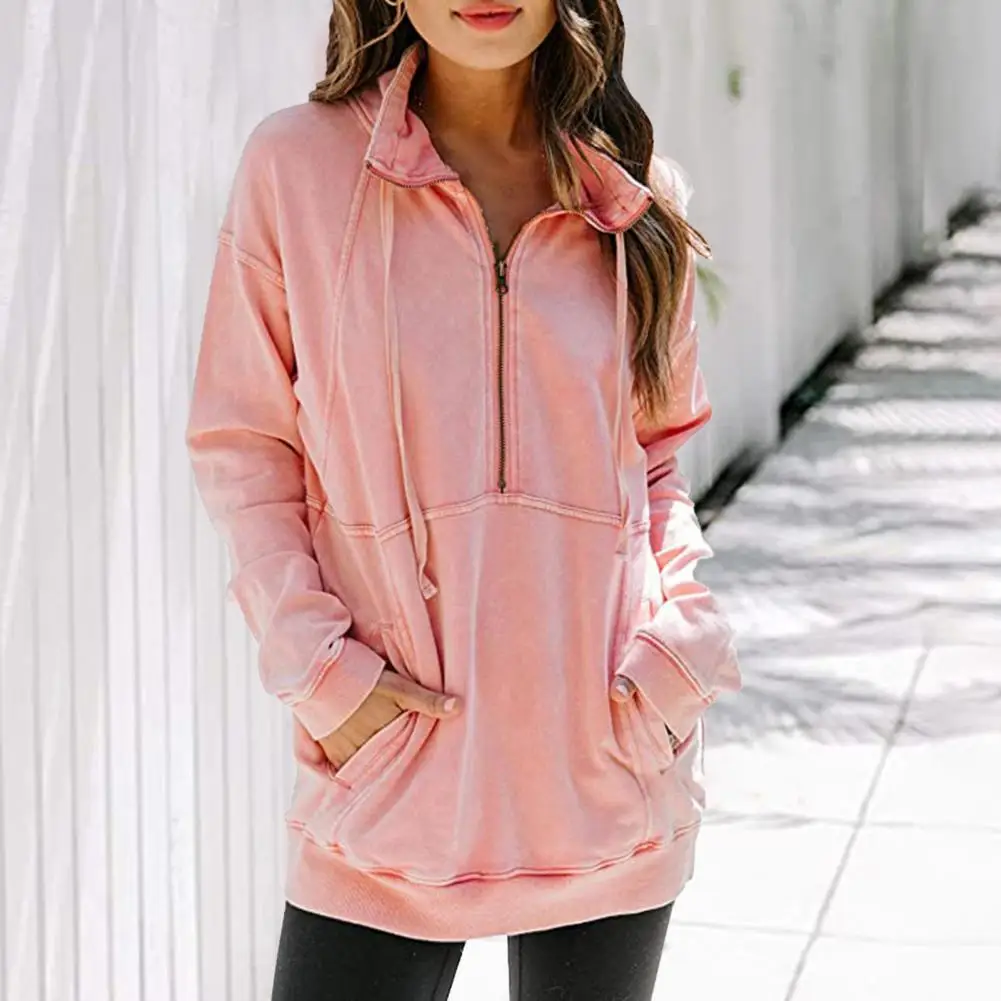 

Turndown Collar Autumn Winter Solid Color Drawstring Sweatshirt for Daily Wear