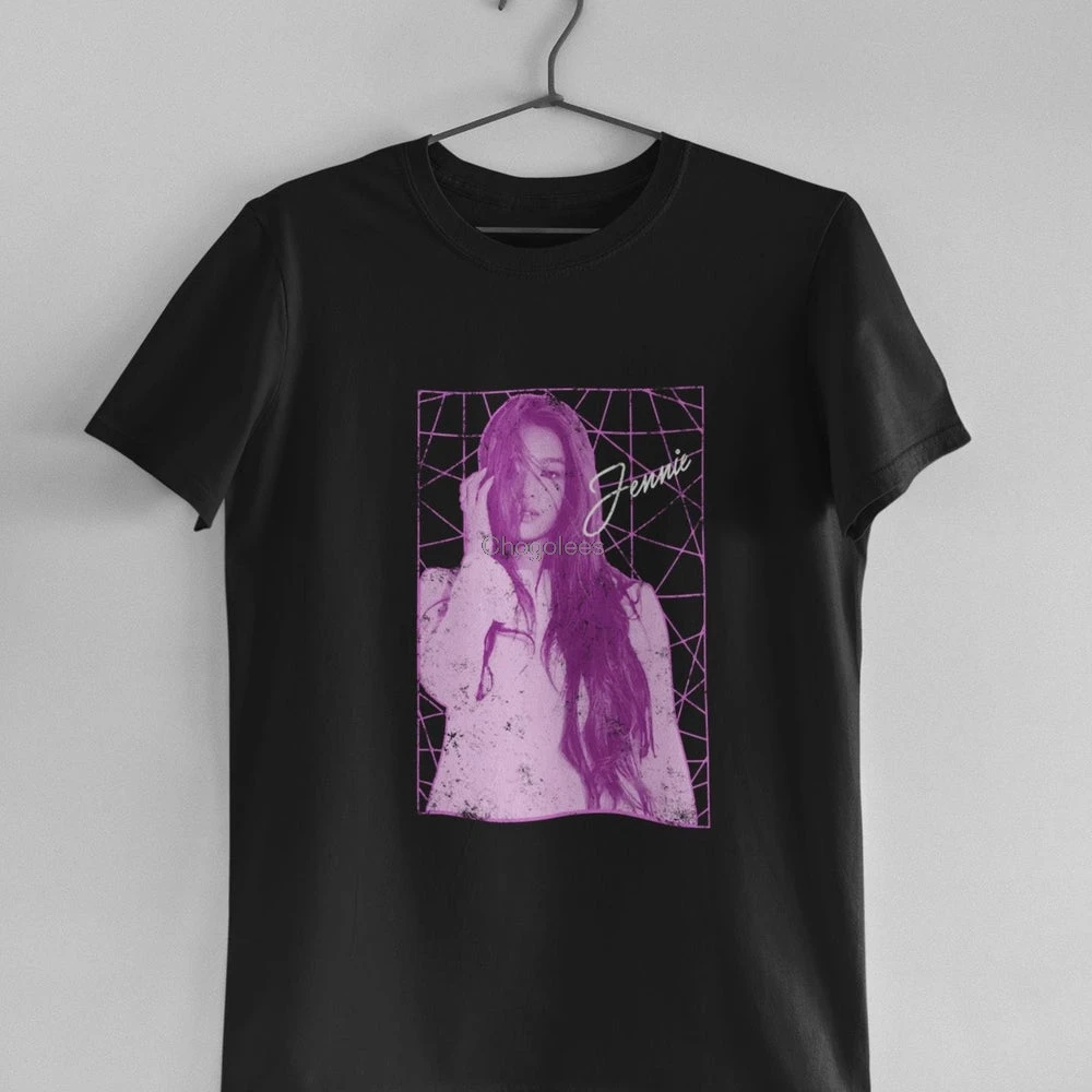 Розовый певец черный Дженни футболки Kpop члена племени унисекс для фанатов арт