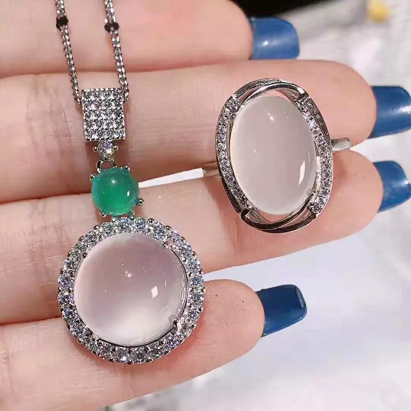 Кольцо из натурального агата ледяного нефрита Женское кольцо стерлингового