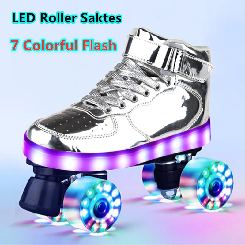 Flash коньки роликовые способный преодолевать Броды для взрослых детей Usb зарядки