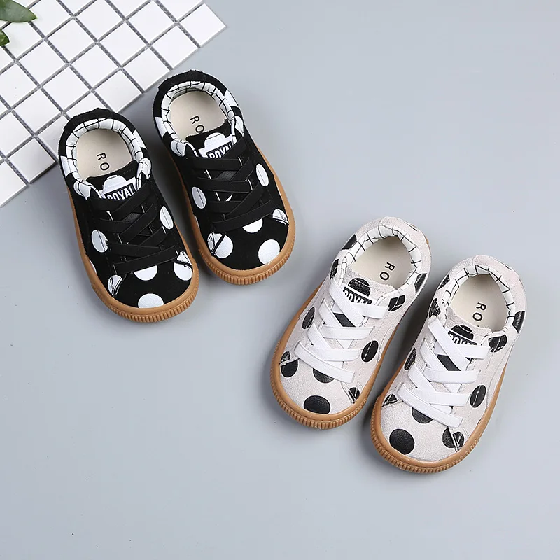 Детская повседневная кожаная обувь с волнистыми точками мягкие детские