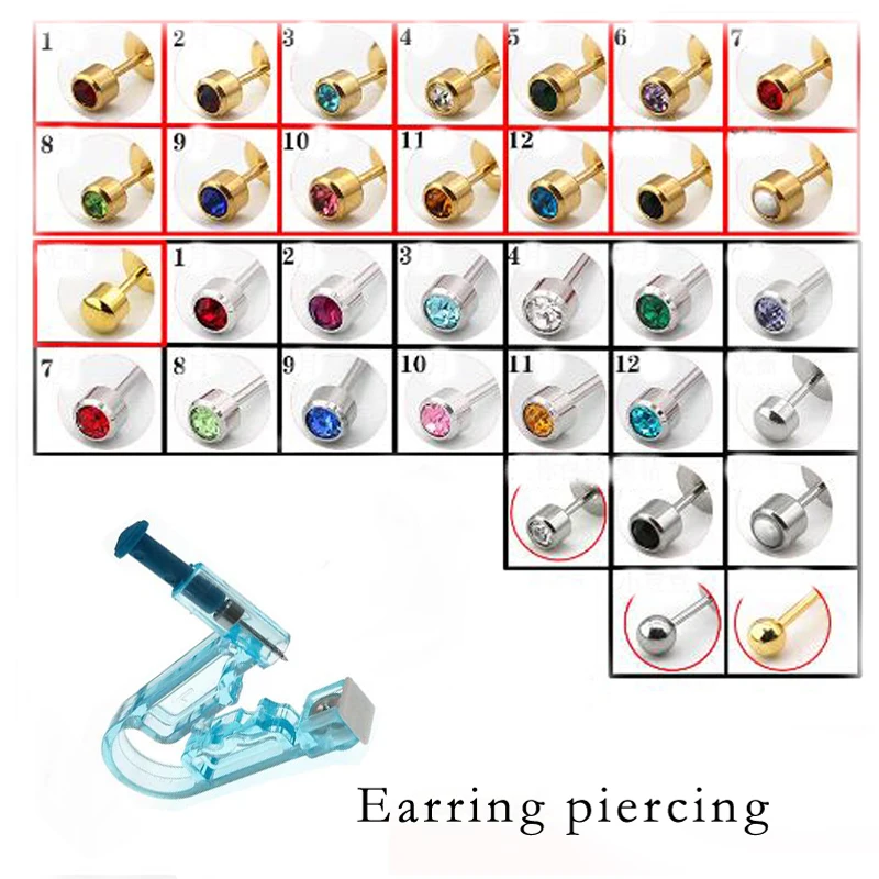 12 месяцев камень одноразовые ручные пирсинг уха безболезненные ушные пробойник