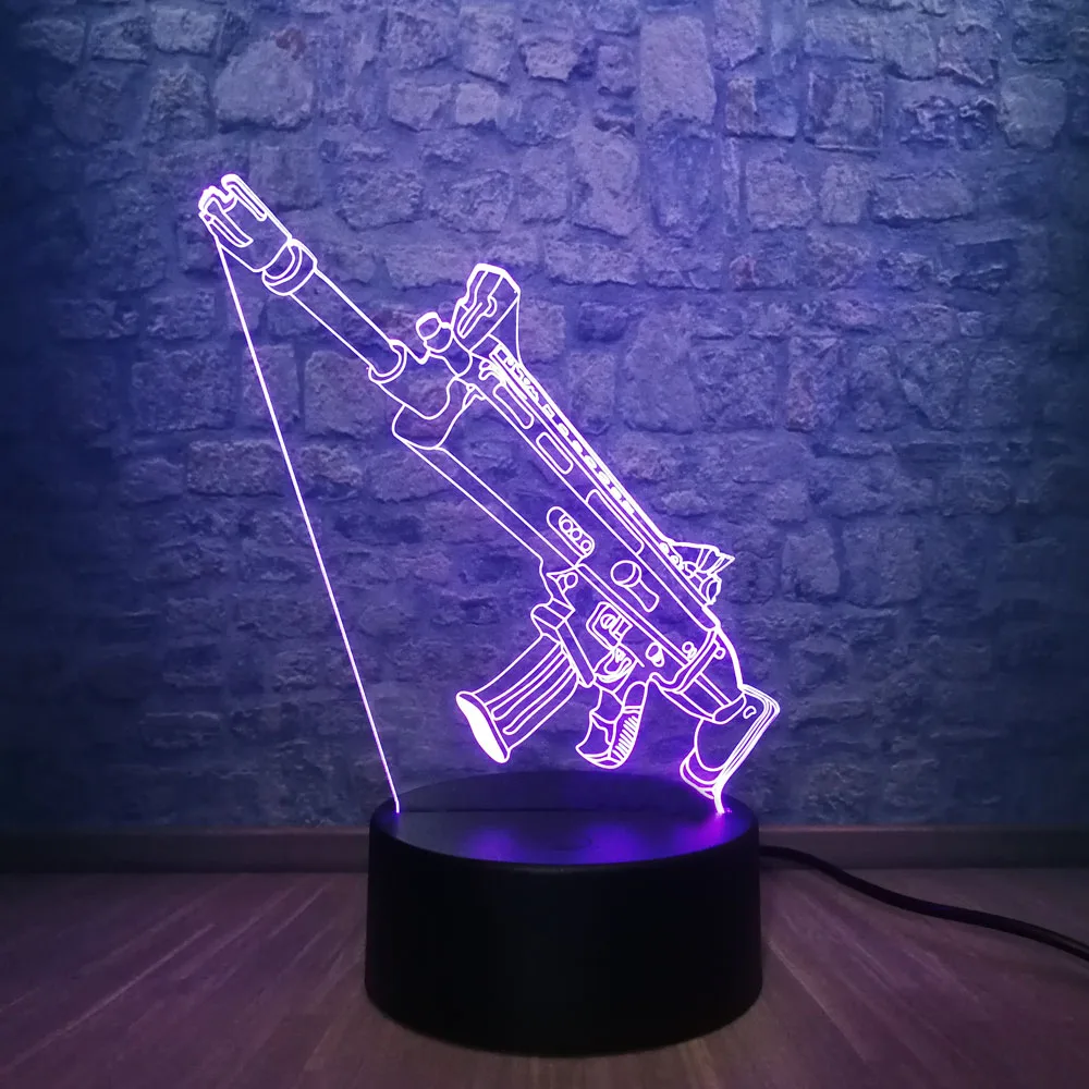 Новинка, 3D лампа, крутая битва, королевская игра, PUBG, TPS, SCAR-L, 7 цветов, сменный Настольный светодиодный светильник, Ночной светильник, иллюзия для мальчиков, подарок на Рождество