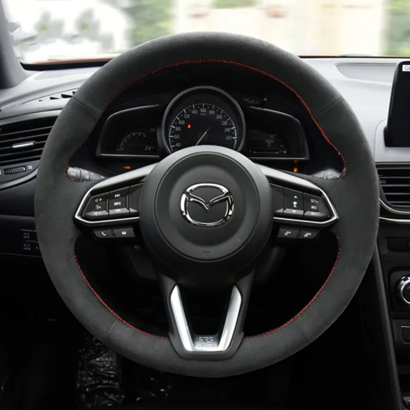 

For Mazda 3 6 Atenza onxela CX3 CX4 CX5 CX8 DIY custom hand stitched suede special car steering wheel cover
